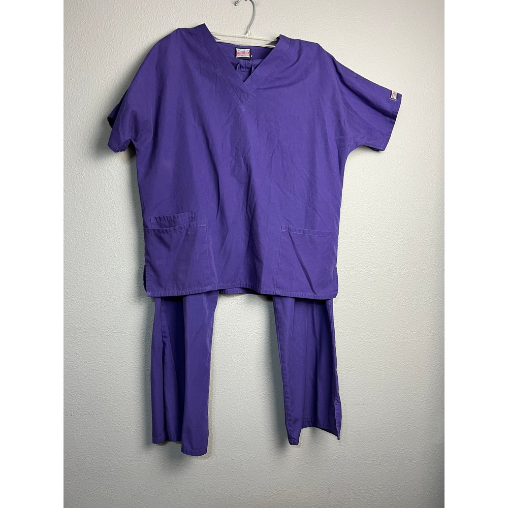 Cherokee Workwear Purple Scrub Set V-Neck Top Drawstring Pants Mens Womens XL